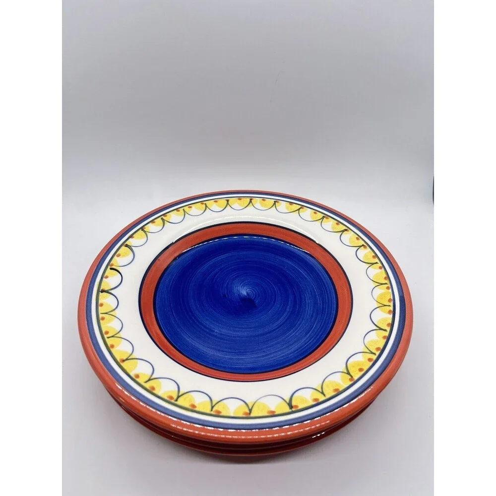 Pier 1 Del Sol Handpainted Earthenware  Dessert Salad Plates Set of Three 8 1/2